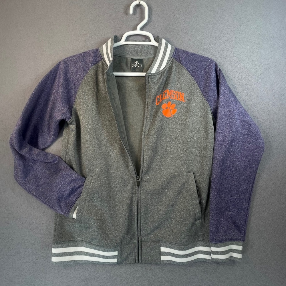 Knights Apparel Jacket Youth L Grey Clemson Tigers Varsity Full Zip Bomber